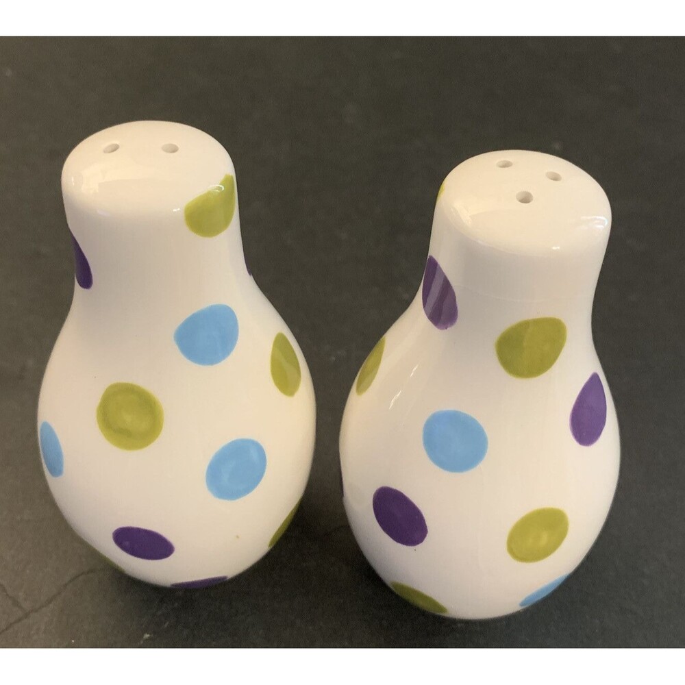 Salt And Pepper Shakers W/Colorful Polka Dots